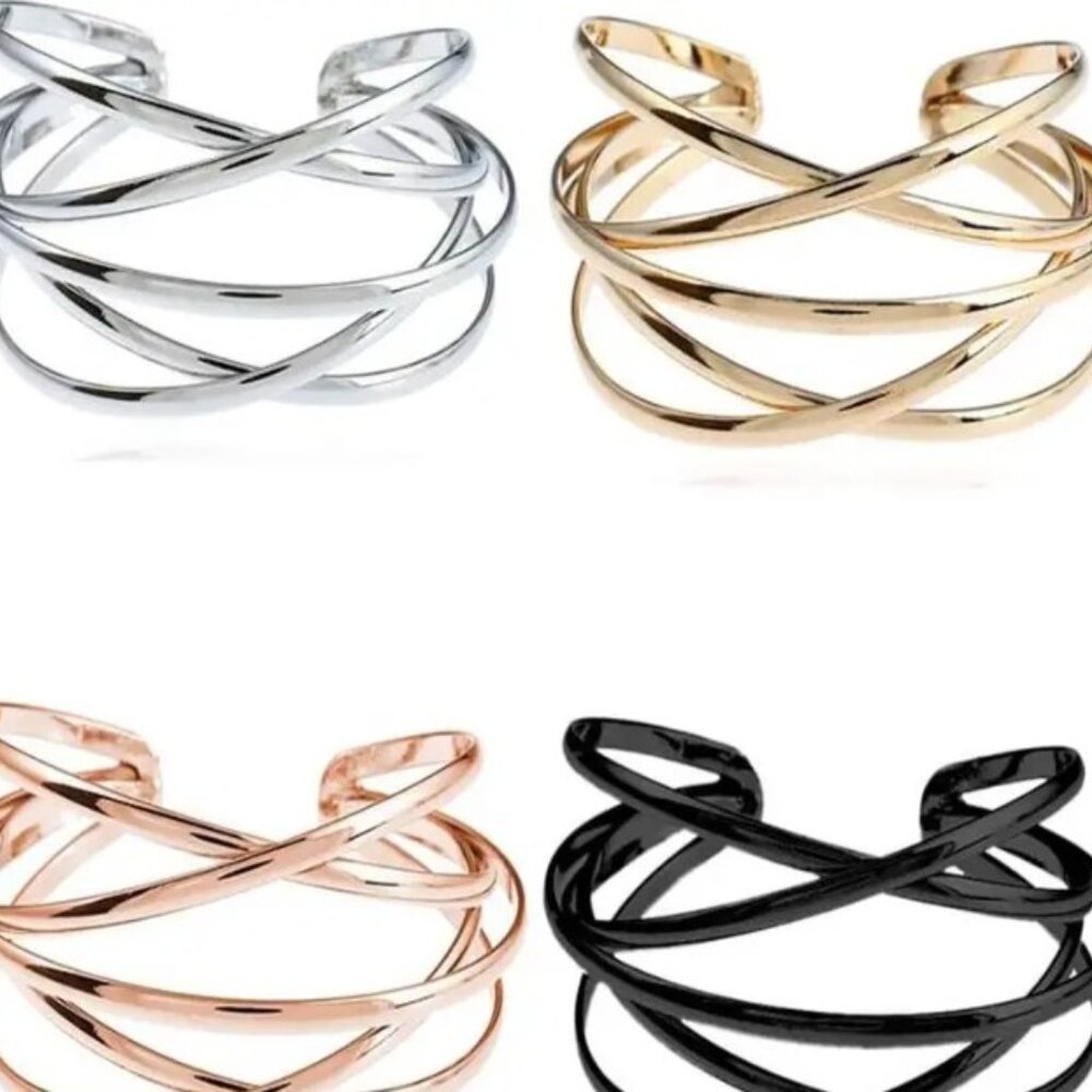 ✨NEW✨ Cross Wire Bangle Cuff Bracelet - Silver or Gold